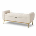 Banc de rangement en tissu polyester avec pieds en métal, beige