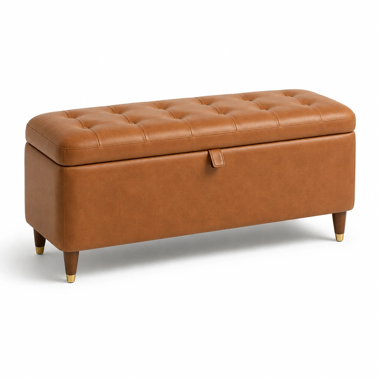 Banc de rangement en cuir synthétique marron