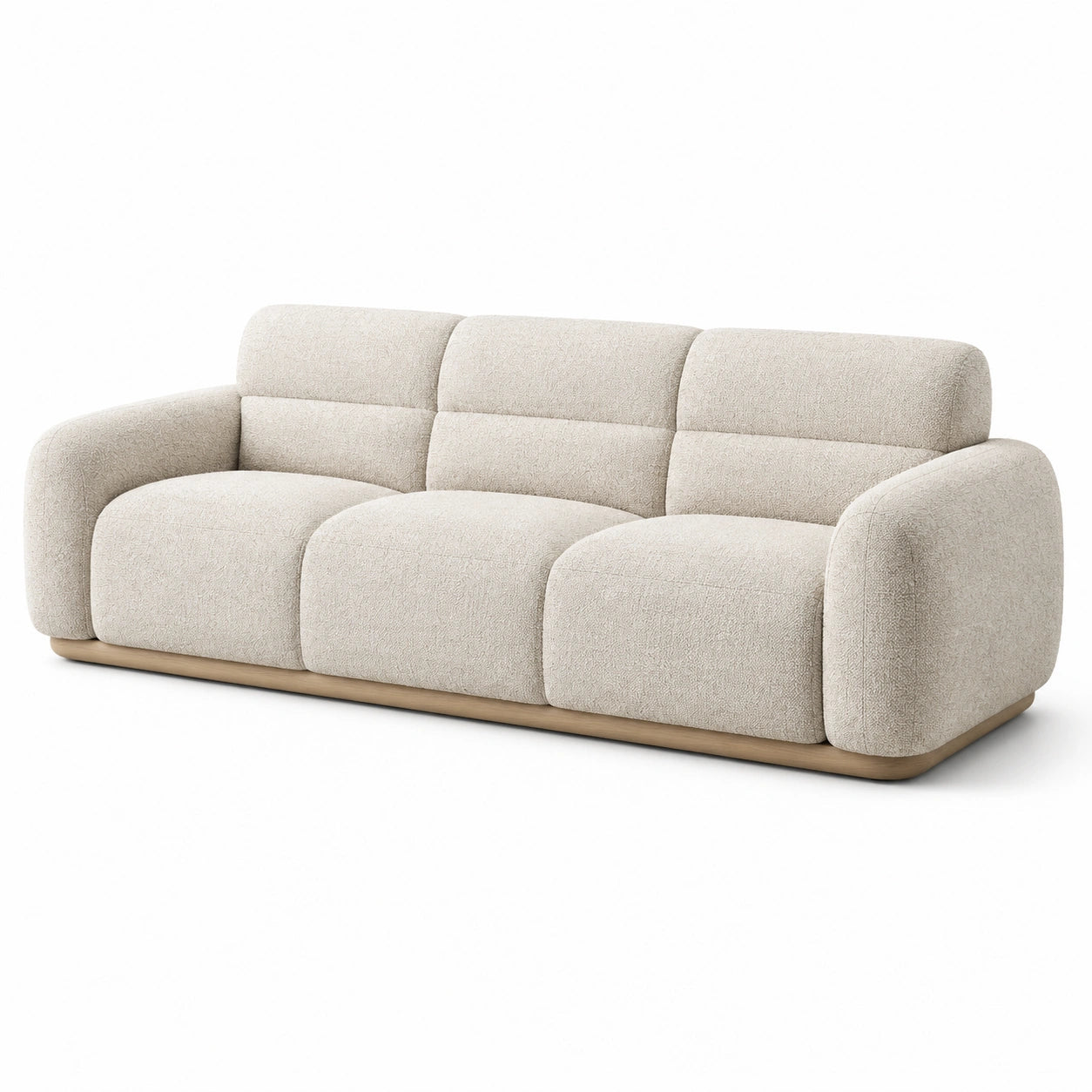 Canapé 3 places en bois et tissu beige