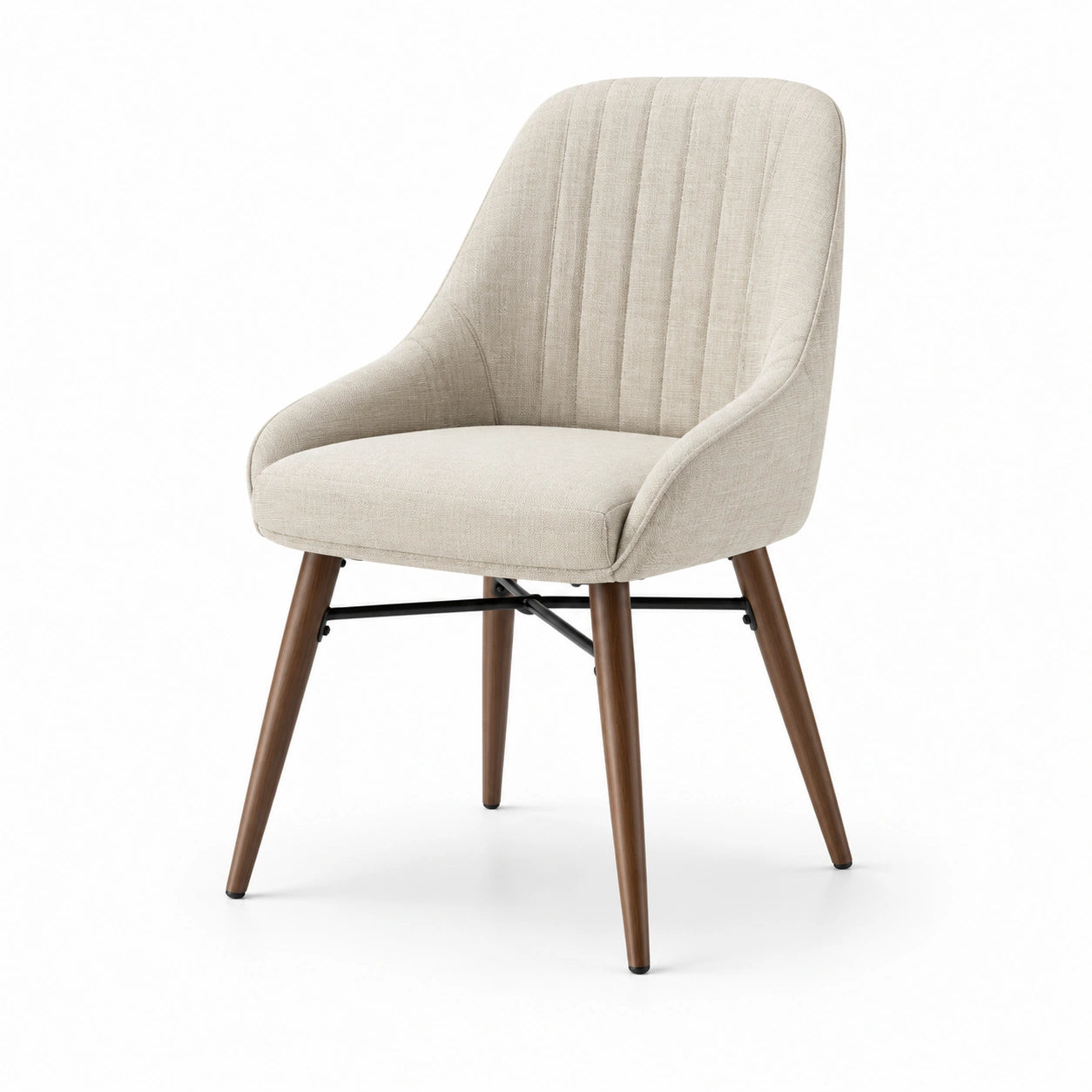 Chaise en lin beige avec pieds en bois