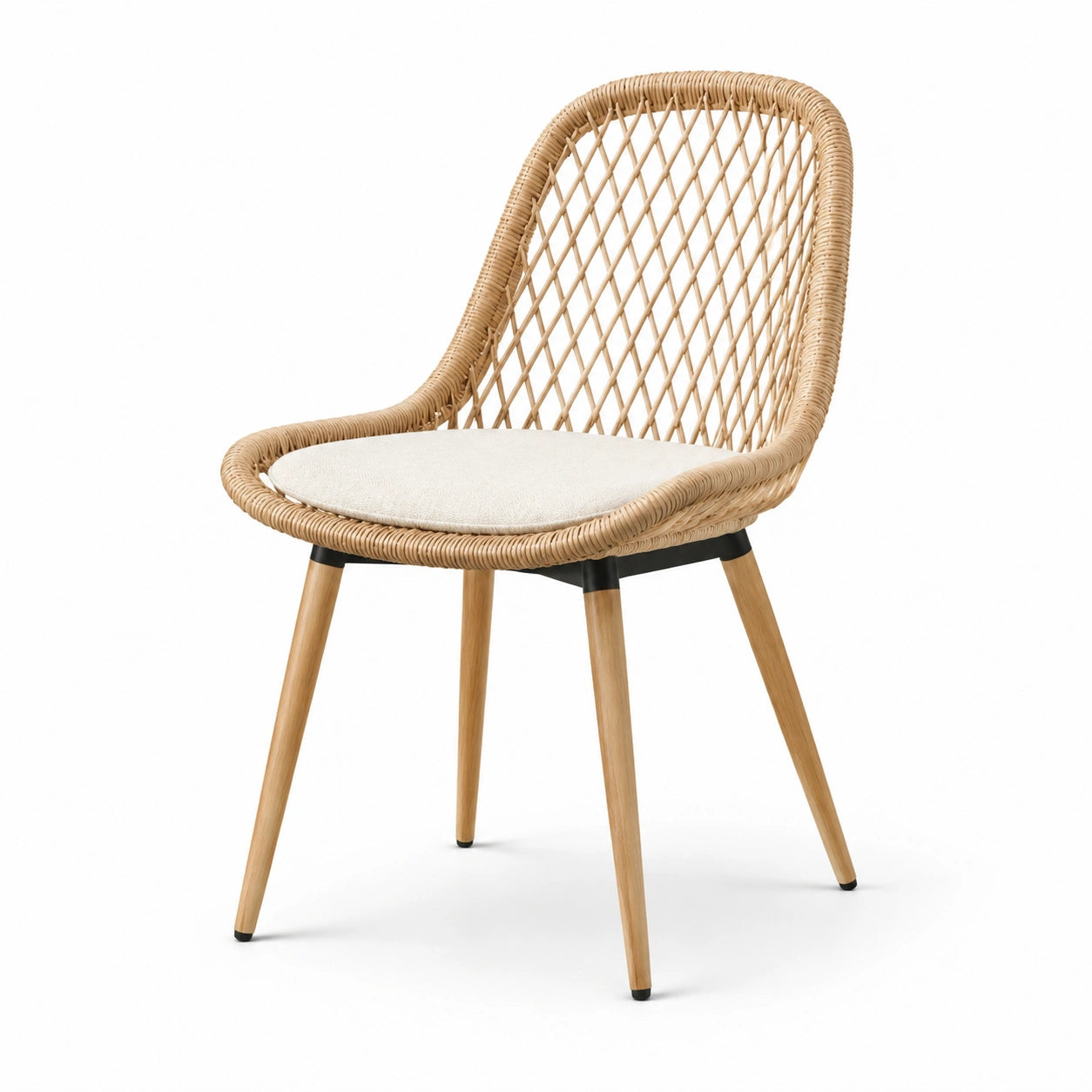 Chaise en rotin synthétique avec pieds en bois de hêtre