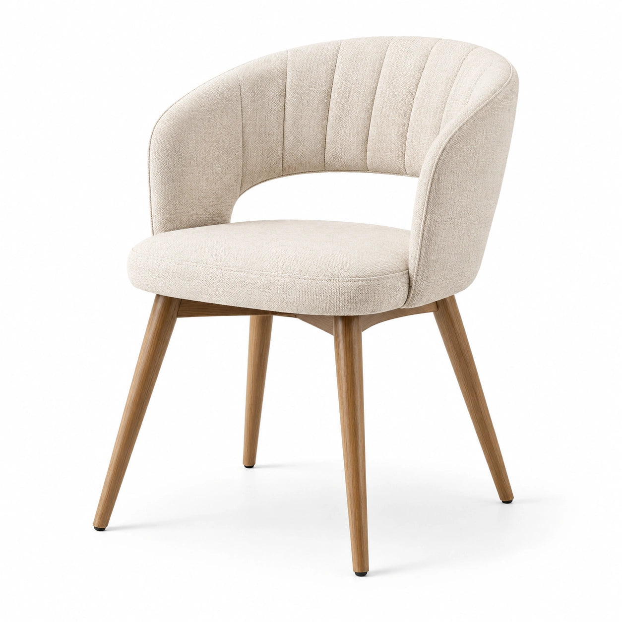 Chaise en tissu polyester avec pieds en bois de hêtre, beige