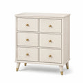 Commode bois massif blanche 6 tiroirs poignées en métal doré