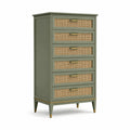 Commode haute en bois avec tiroirs en rotin