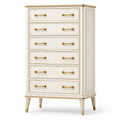 Commode haute 5 tiroirs bois blanc poignées en laiton doré