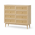 Commode 8 tiroirs en bois et rotin en chêne clair