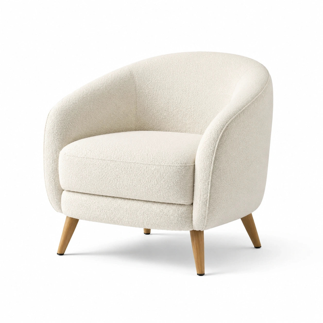 Fauteuil en tissu bouclé crème avec pieds en bois
