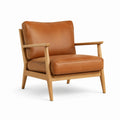 Fauteuil en cuir synthétique marron avec cadre en bois de chêne