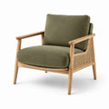 Fauteuil en chêne et rotin avec tissu vert olive