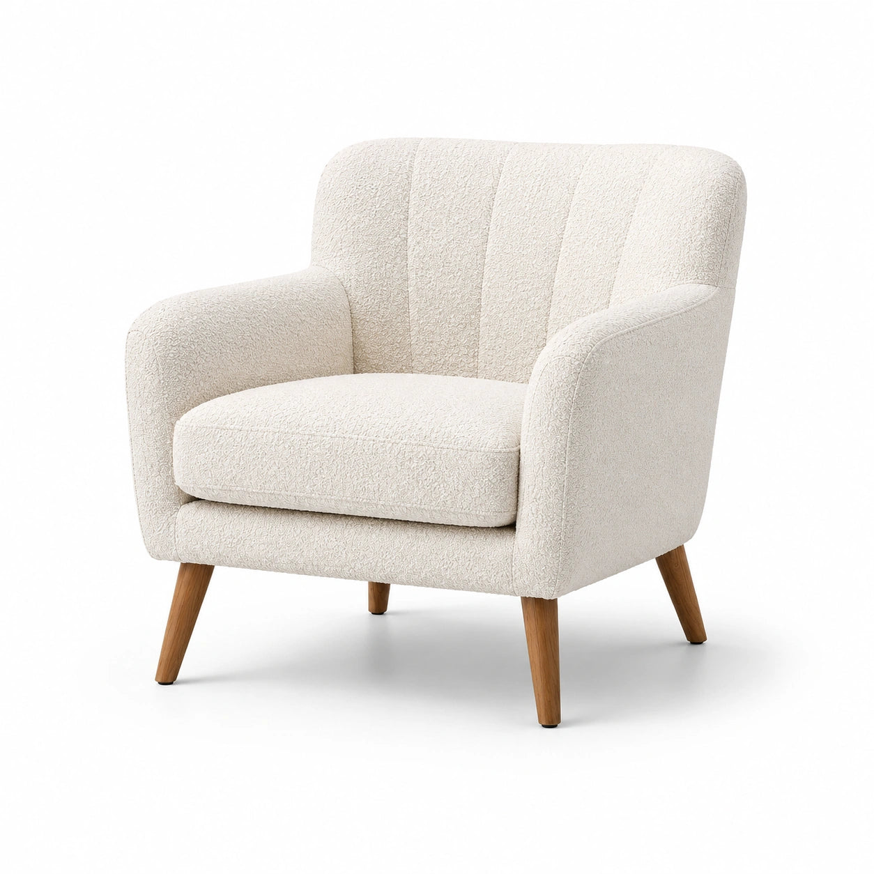 Fauteuil en tissu bouclé crème avec pieds en chêne