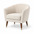 Fauteuil arrondi en tissu bouclé beige avec pieds en bois