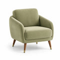 Fauteuil en velours côtelé vert olive avec pieds en hêtre