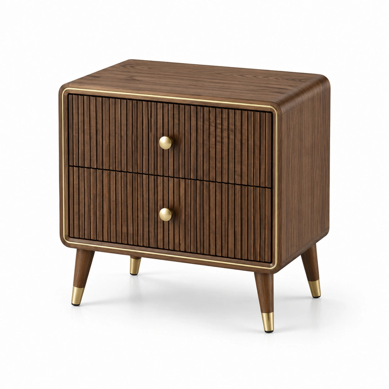 Table de chevet en bois avec accent en laiton, 2 tiroirs 50x40x60 cm