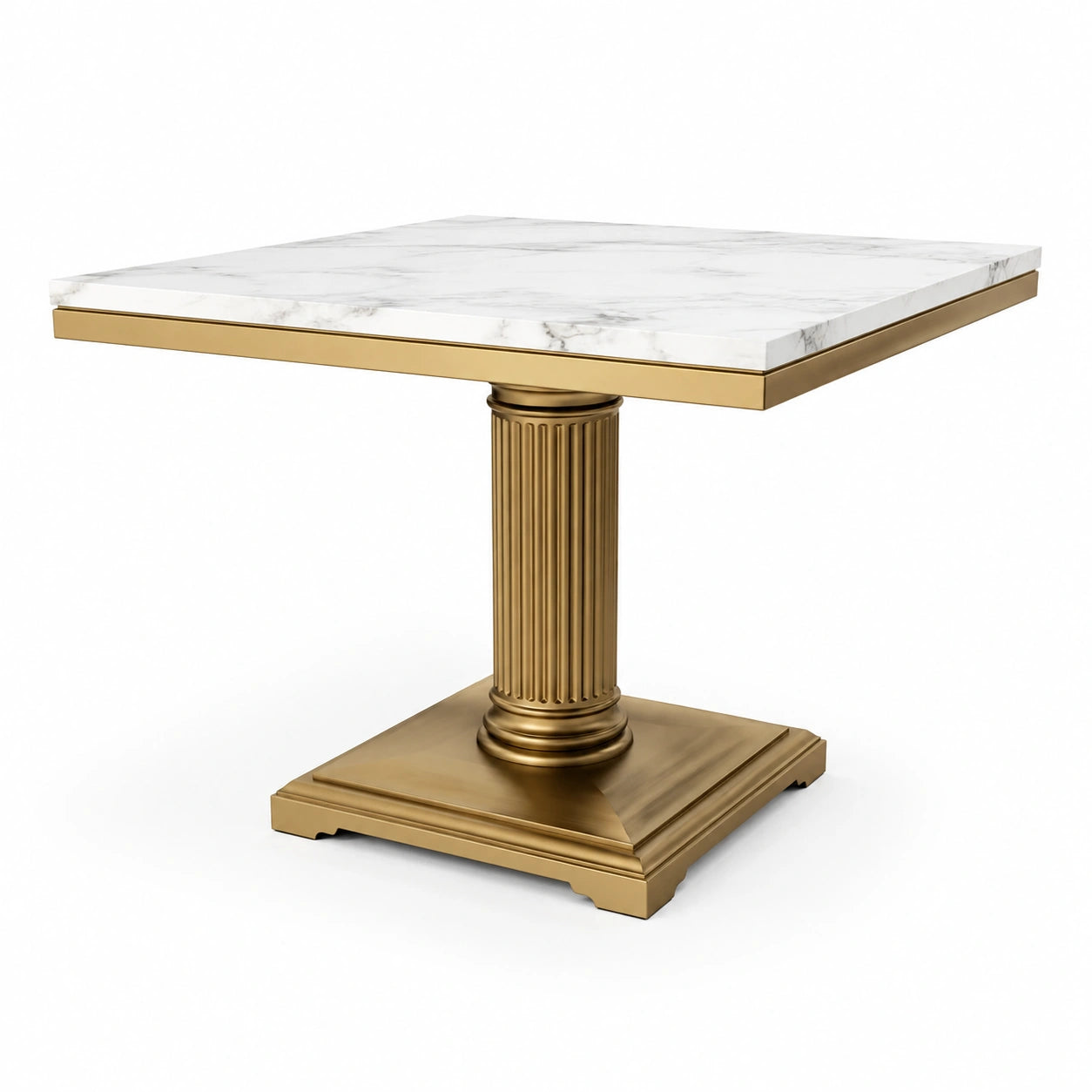 Table carrée en marbre et métal doré